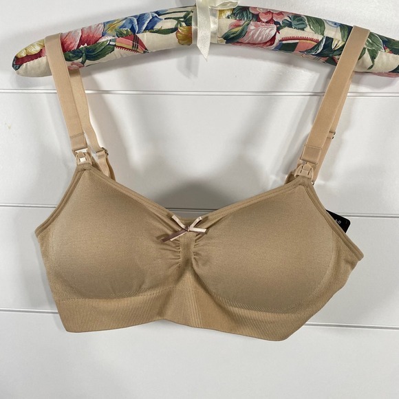 Hot Milk‎ Womens My Necessity Nursing Sleep Bra S Tan NWT Wireless Comfy Lounge - Picture 1 of 16